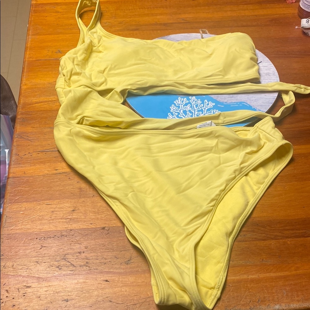 Abercrombie & Fitch Bright Yellow One Shoulder One Piece With Tie